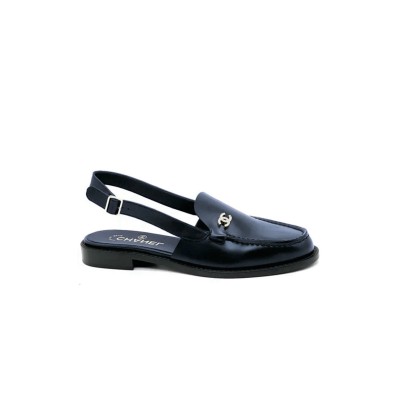 CHANEL 25P CRYSTAL CC LOGO LEATHER SLINGBACK FLAT LOAFERS SANDALS 285540